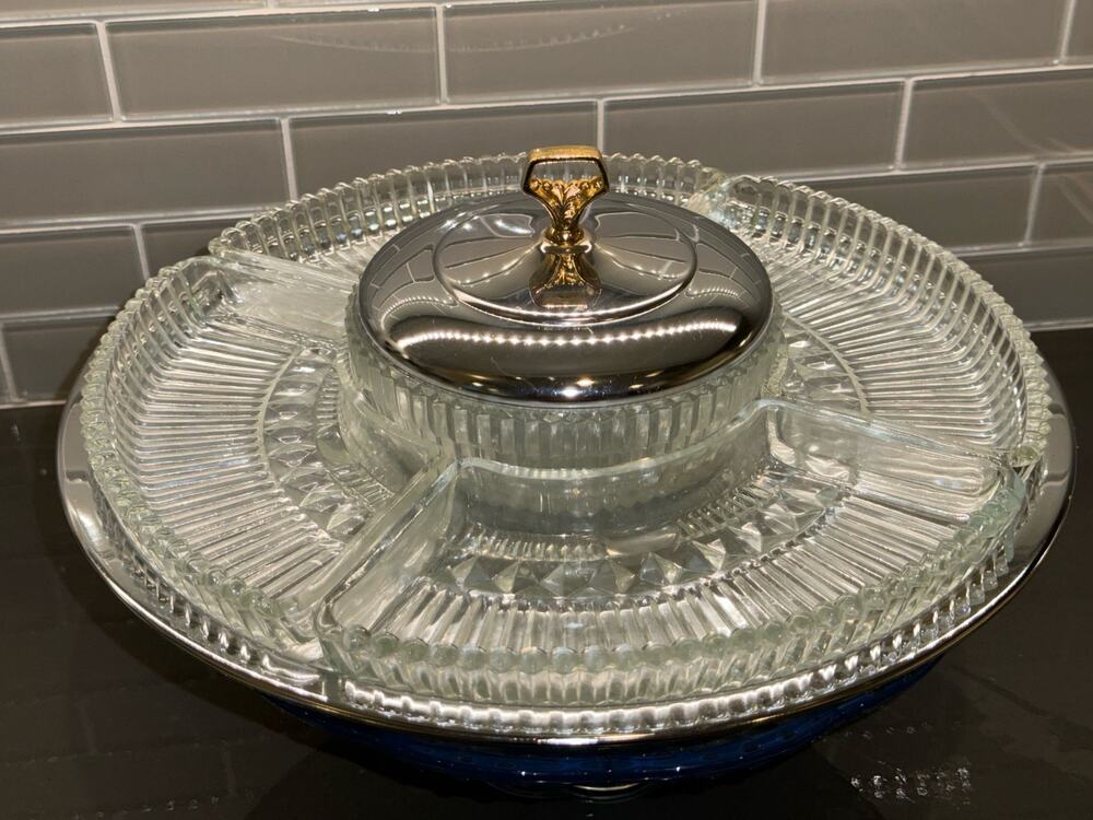 Vintage 13” Kromex 5-Part Lazy Susan Serving Tray /Relish Dish/Party Platter